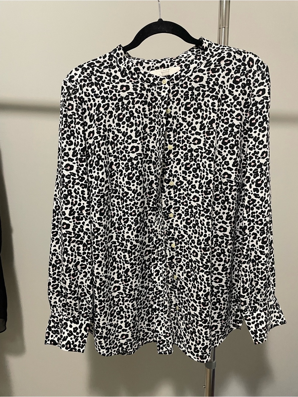 LOFT Black and White Leopard Print Button Down Shirt